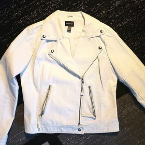 White Leather Jacket-Faux